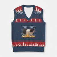 Screaming Cat Meme V-Neck Knit Sweater Vest Funny Internet Gen Z Cat Lover