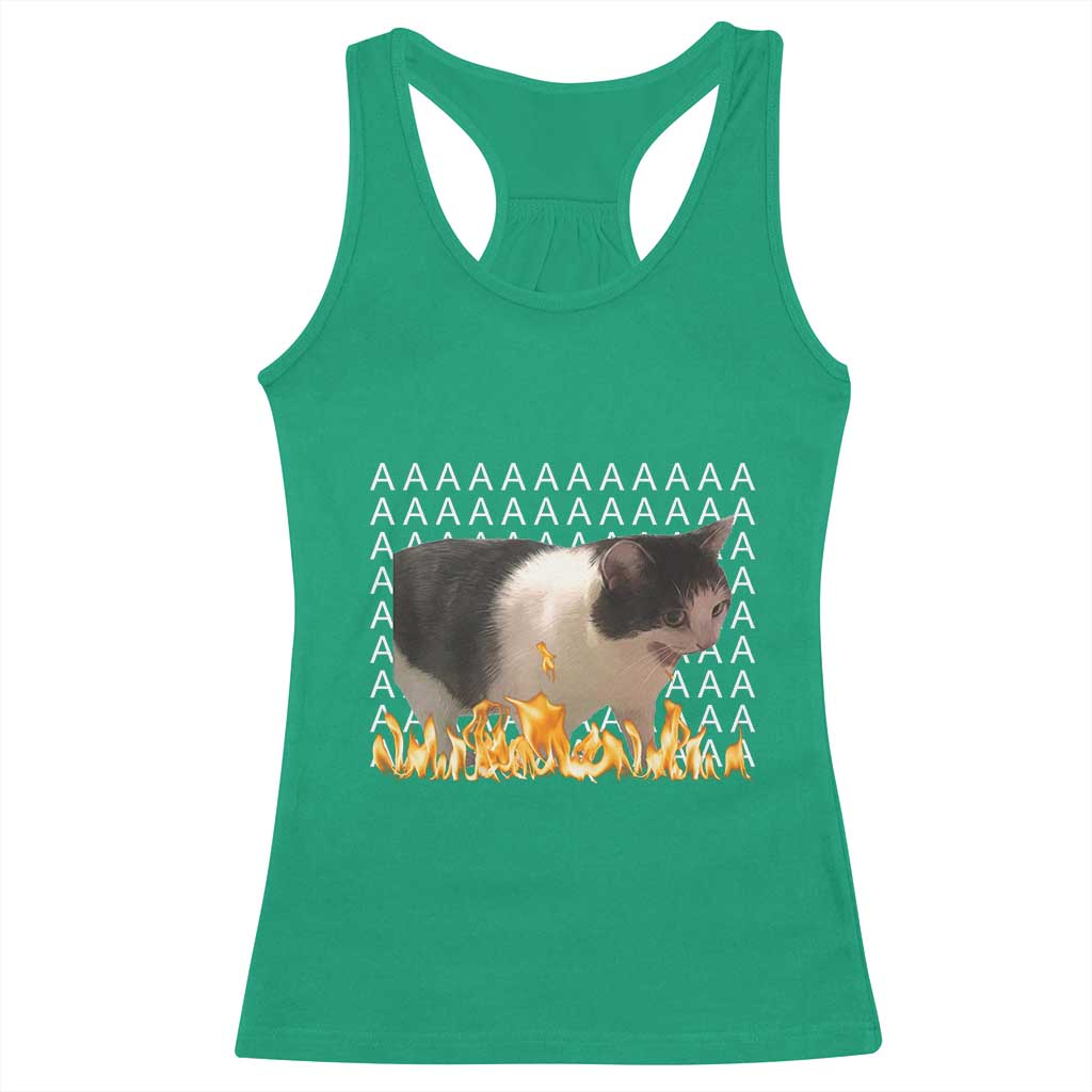 Screaming Cat Meme Racerback Tank Top Funny Internet Gen Z Cat Lover
