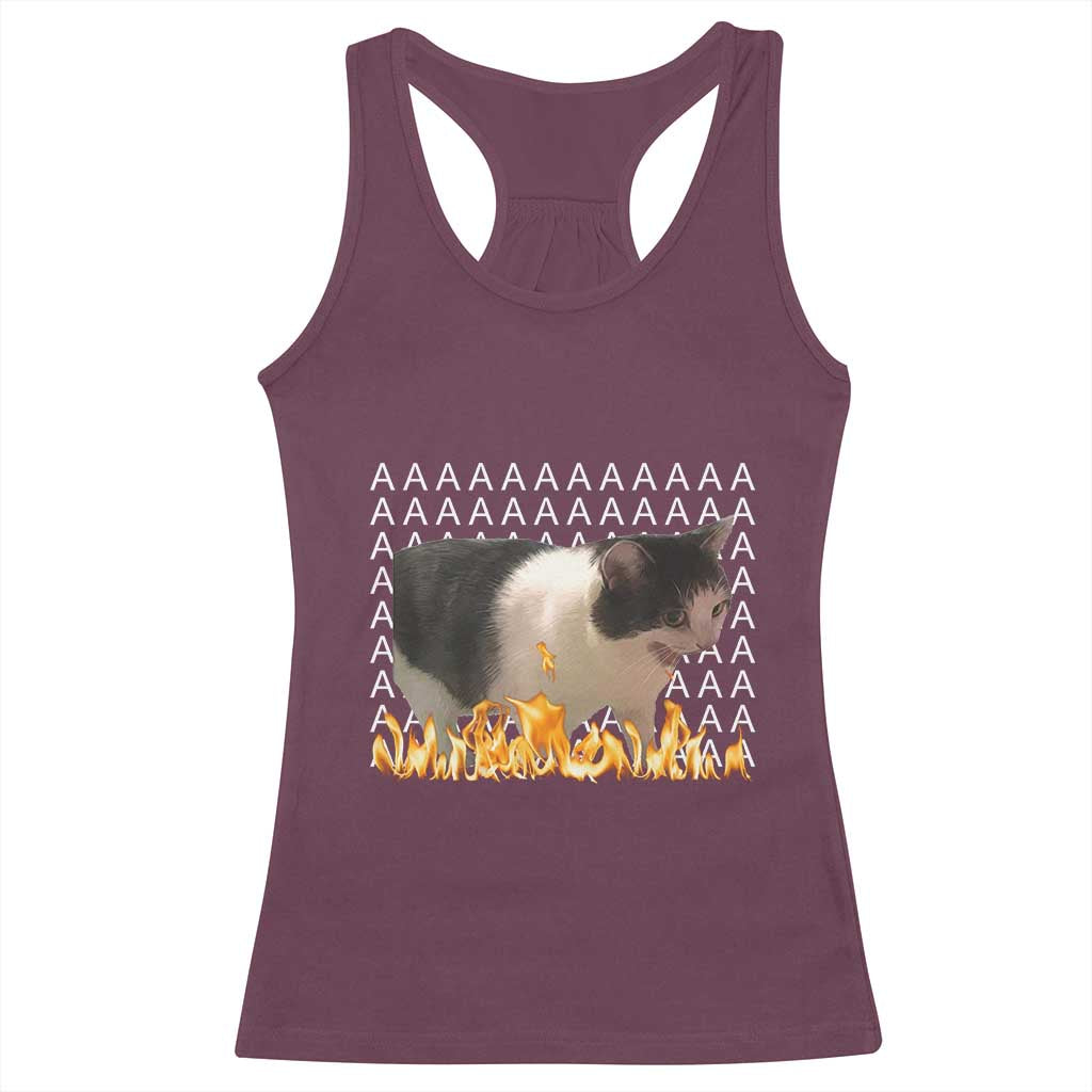 Screaming Cat Meme Racerback Tank Top Funny Internet Gen Z Cat Lover