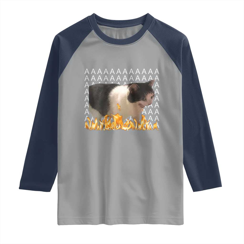Screaming Cat Meme Raglan Shirt Funny Internet Gen Z Cat Lover