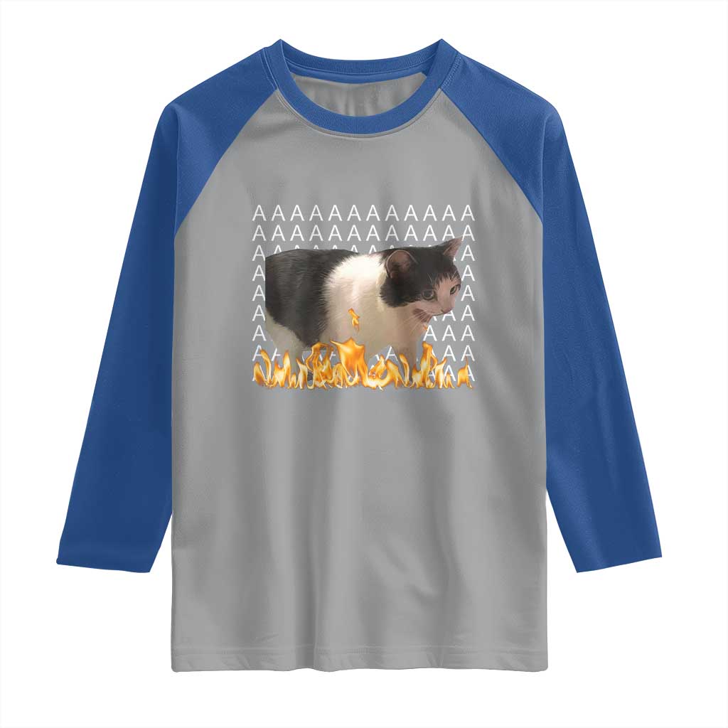 Screaming Cat Meme Raglan Shirt Funny Internet Gen Z Cat Lover