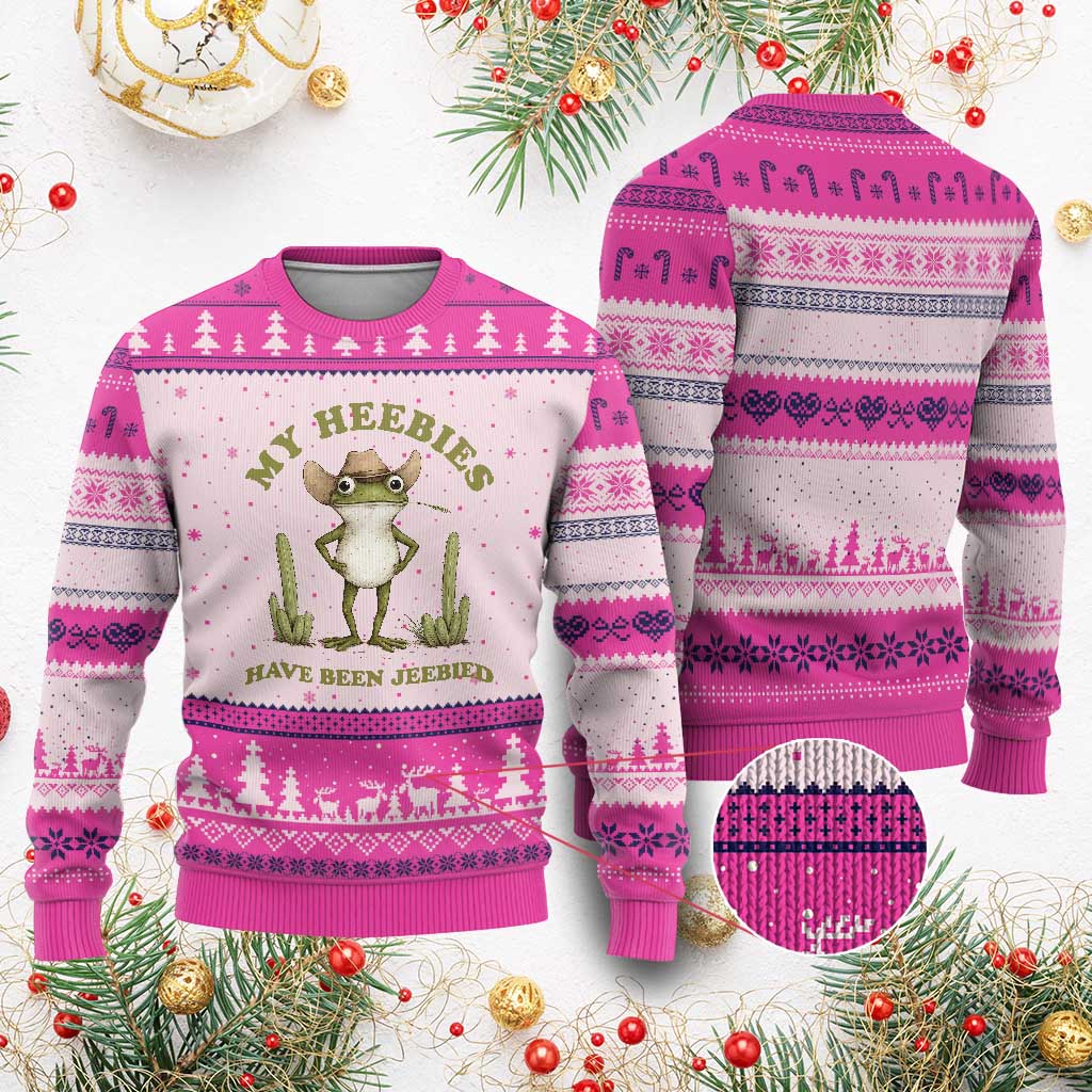 Funny Cowboy Frog Meme Ugly Christmas Sweater My Heebies Have Been Jeebied
