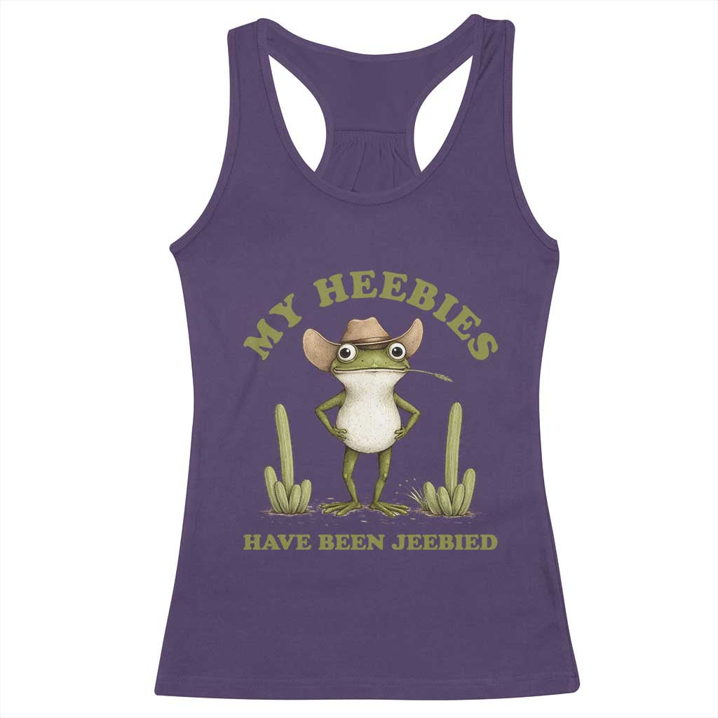 Funny Cowboy Frog Meme Racerback Tank Top My Heebies Have Been Jeebied