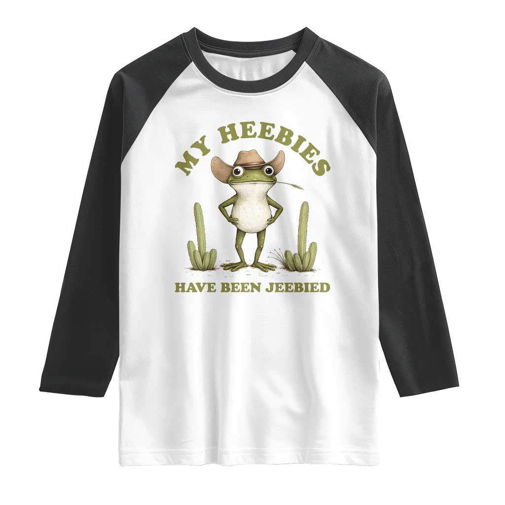 Funny Cowboy Frog Meme Raglan Shirt My Heebies Have Been Jeebied