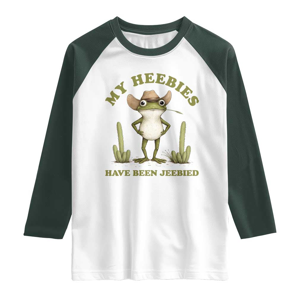 Funny Cowboy Frog Meme Raglan Shirt My Heebies Have Been Jeebied