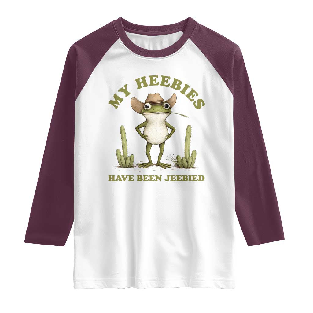 Funny Cowboy Frog Meme Raglan Shirt My Heebies Have Been Jeebied