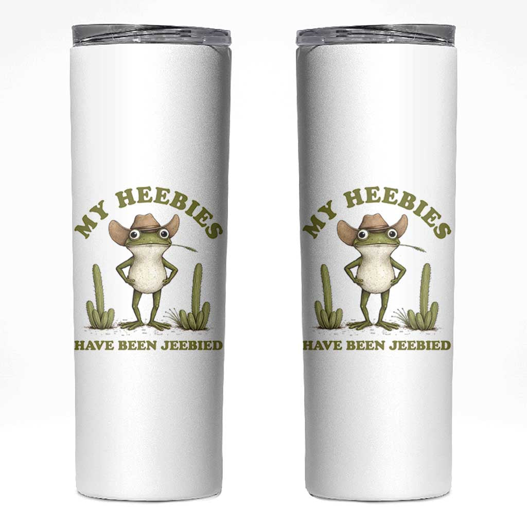 Funny Cowboy Frog Meme Skinny Tumbler My Heebies Have Been Jeebied