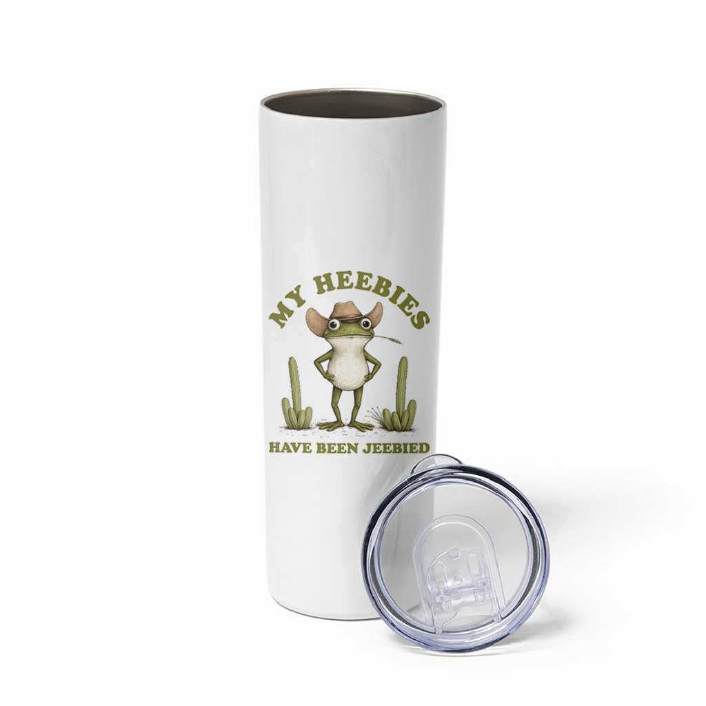 Funny Cowboy Frog Meme Skinny Tumbler My Heebies Have Been Jeebied