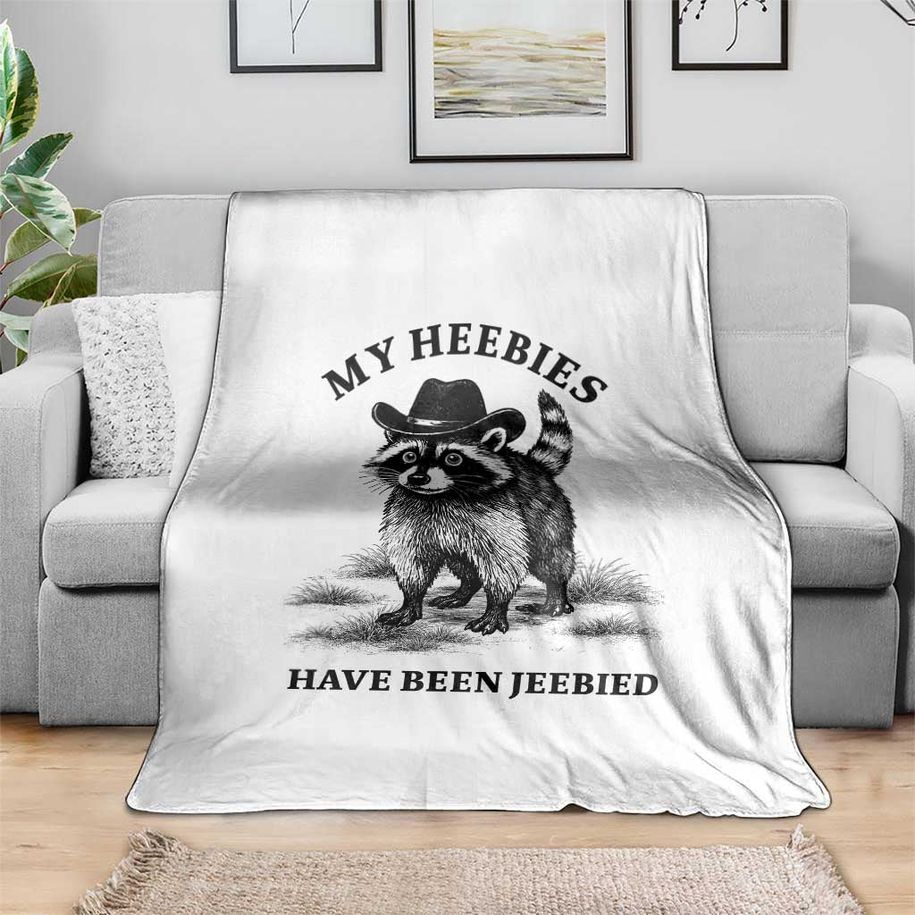Funny Cowboy Raccoon Meme Throw Blanket My Heebies Have Been Jeebied