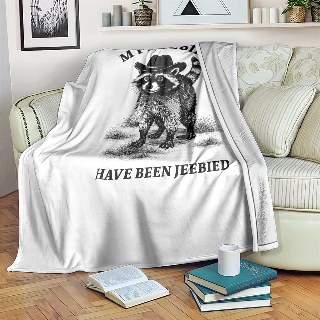 Funny Cowboy Raccoon Meme Throw Blanket My Heebies Have Been Jeebied