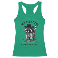 Funny Cowboy Raccoon Meme Racerback Tank Top My Heebies Have Been Jeebied