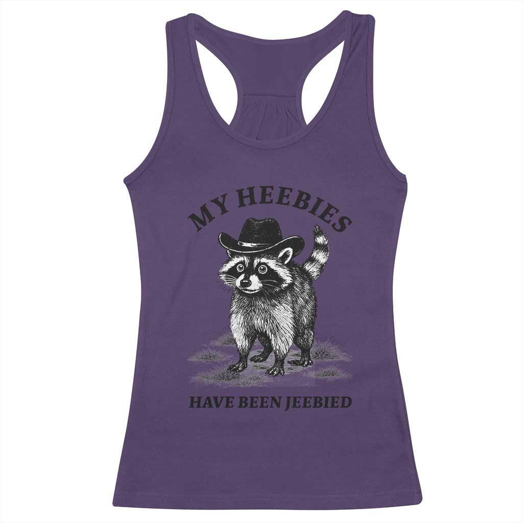 Funny Cowboy Raccoon Meme Racerback Tank Top My Heebies Have Been Jeebied