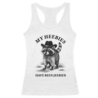 Funny Cowboy Raccoon Meme Racerback Tank Top My Heebies Have Been Jeebied