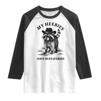 Funny Cowboy Raccoon Meme Raglan Shirt My Heebies Have Been Jeebied