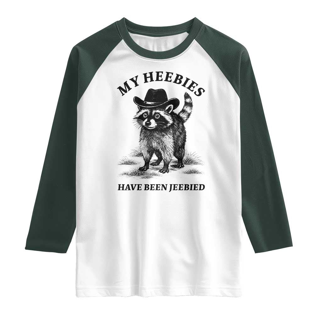 Funny Cowboy Raccoon Meme Raglan Shirt My Heebies Have Been Jeebied