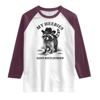 Funny Cowboy Raccoon Meme Raglan Shirt My Heebies Have Been Jeebied