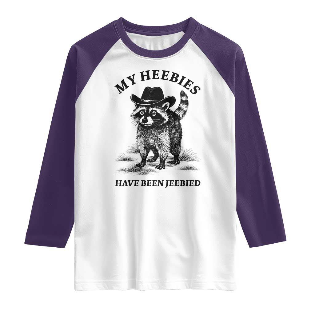 Funny Cowboy Raccoon Meme Raglan Shirt My Heebies Have Been Jeebied