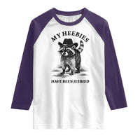 Funny Cowboy Raccoon Meme Raglan Shirt My Heebies Have Been Jeebied