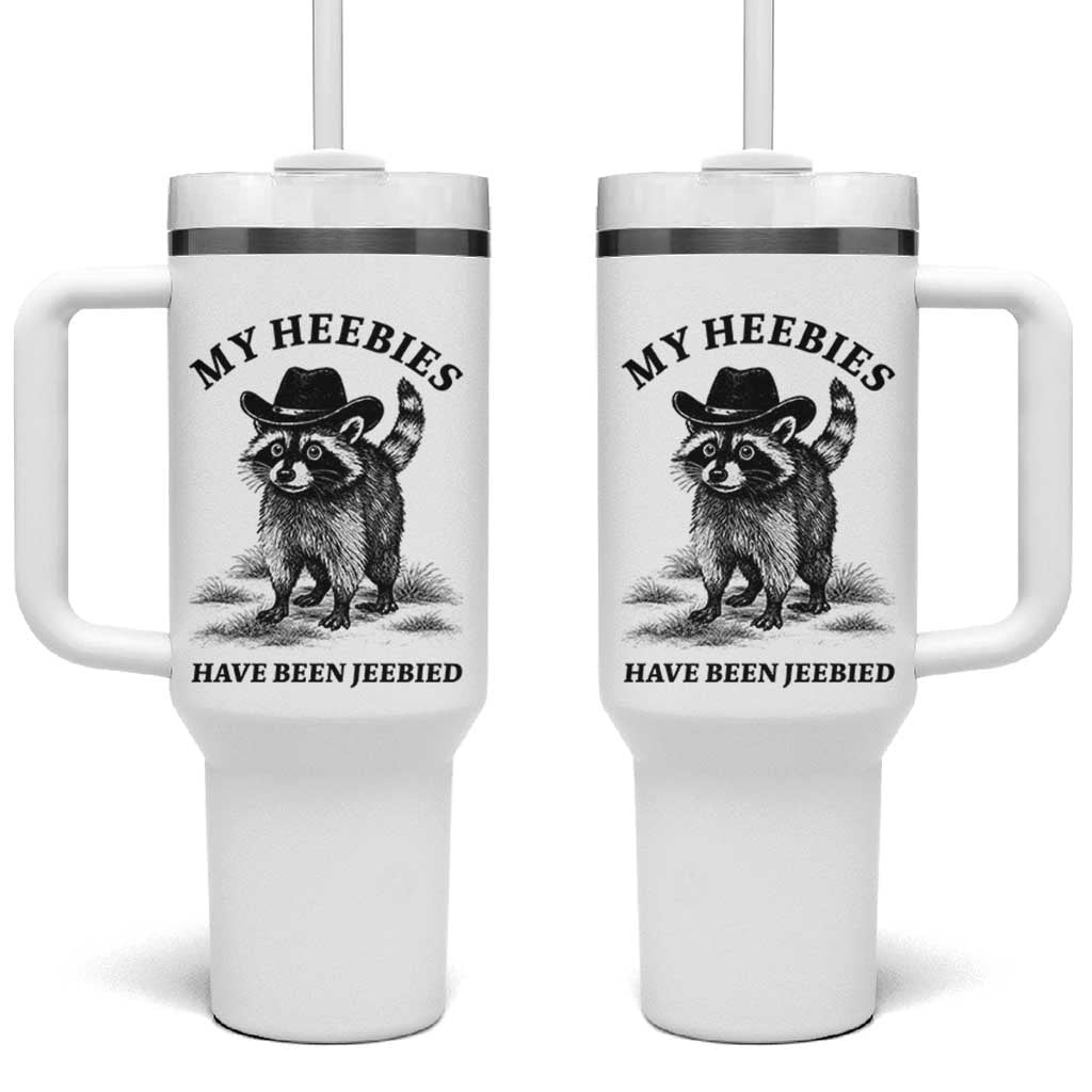 Funny Cowboy Raccoon Meme Tumbler With Handle My Heebies Have Been Jeebied
