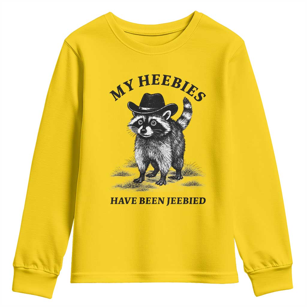 Funny Cowboy Raccoon Meme Youth Sweatshirt My Heebies Have Been Jeebied