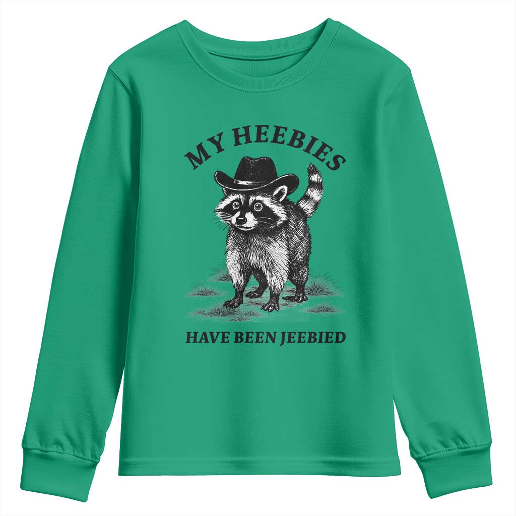 Funny Cowboy Raccoon Meme Youth Sweatshirt My Heebies Have Been Jeebied