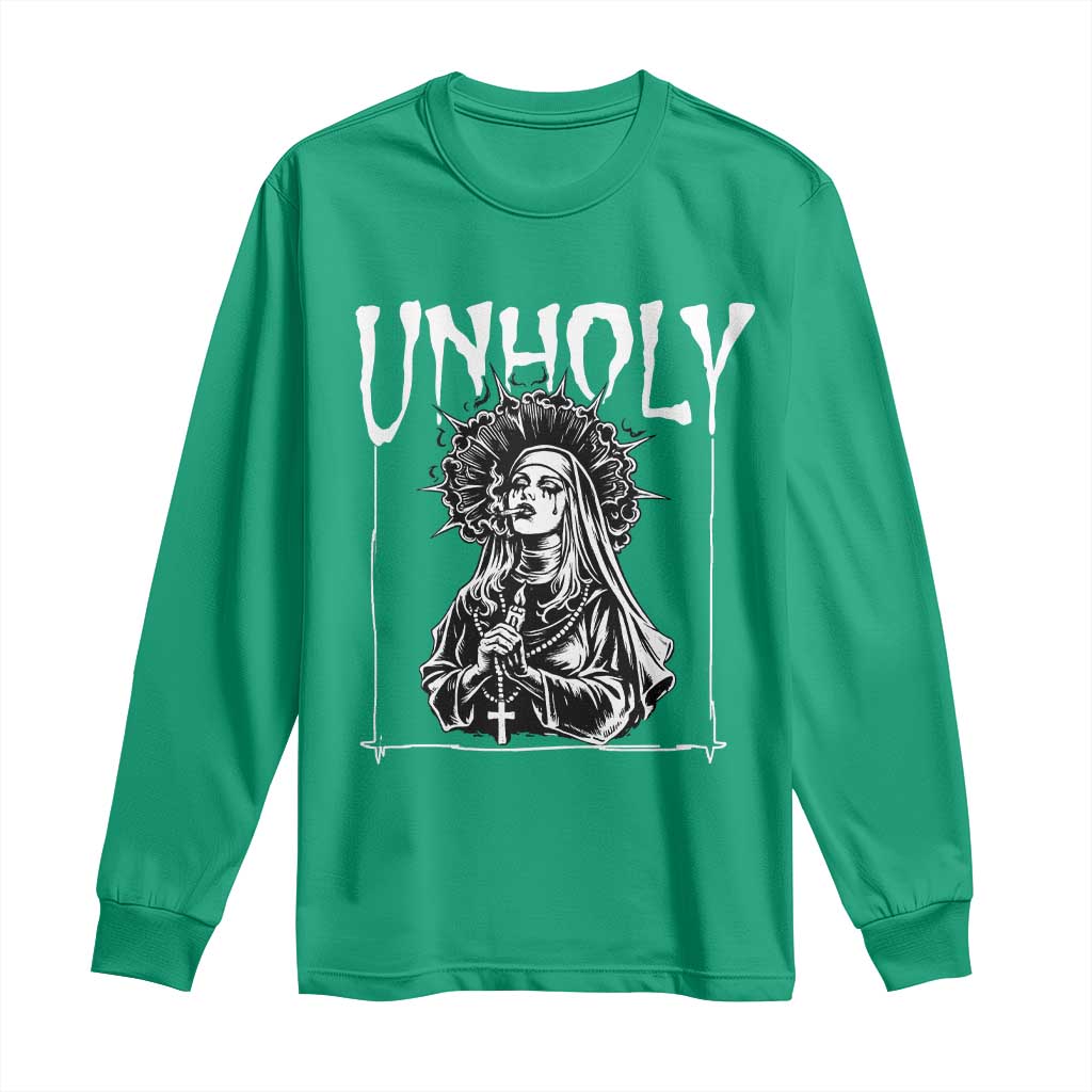 Unholy Nun Long Sleeve Shirt Funny Horror Unholy Nun Satan Baphomet Gothic
