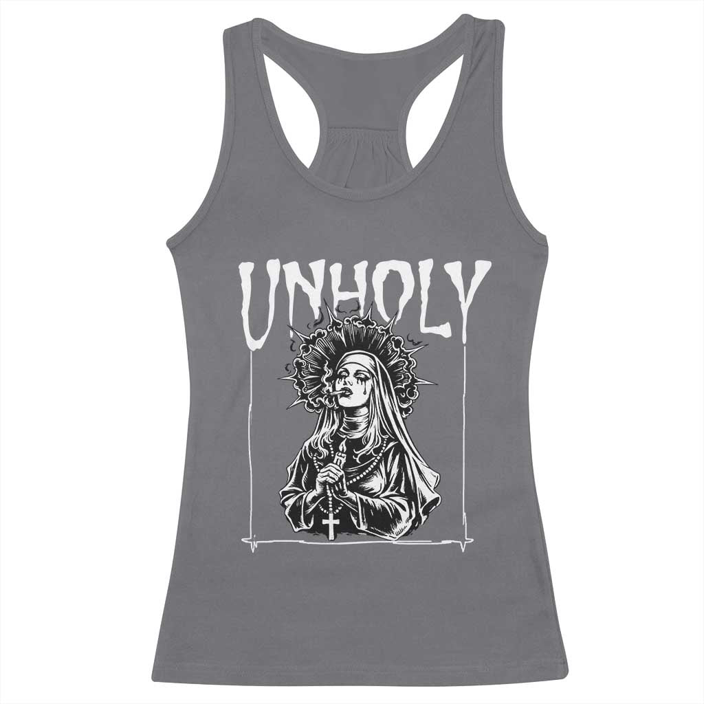 Unholy Nun Racerback Tank Top Funny Horror Unholy Nun Satan Baphomet Gothic