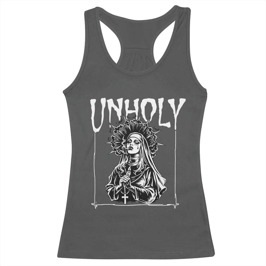 Unholy Nun Racerback Tank Top Funny Horror Unholy Nun Satan Baphomet Gothic