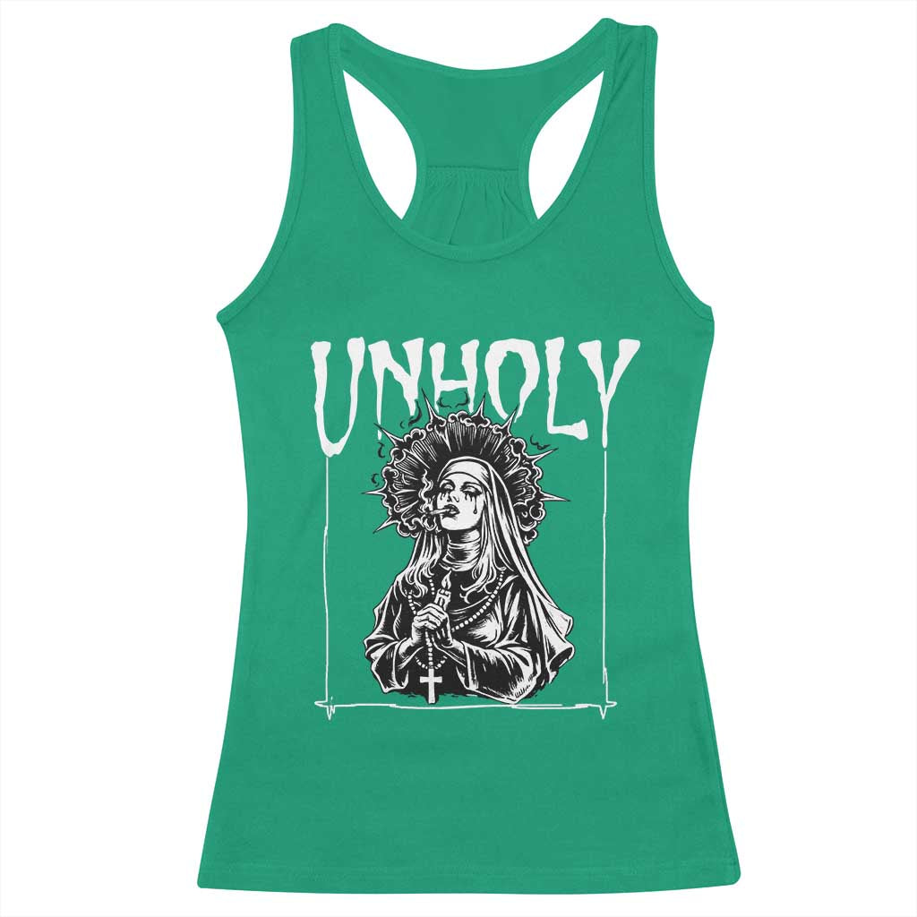Unholy Nun Racerback Tank Top Funny Horror Unholy Nun Satan Baphomet Gothic
