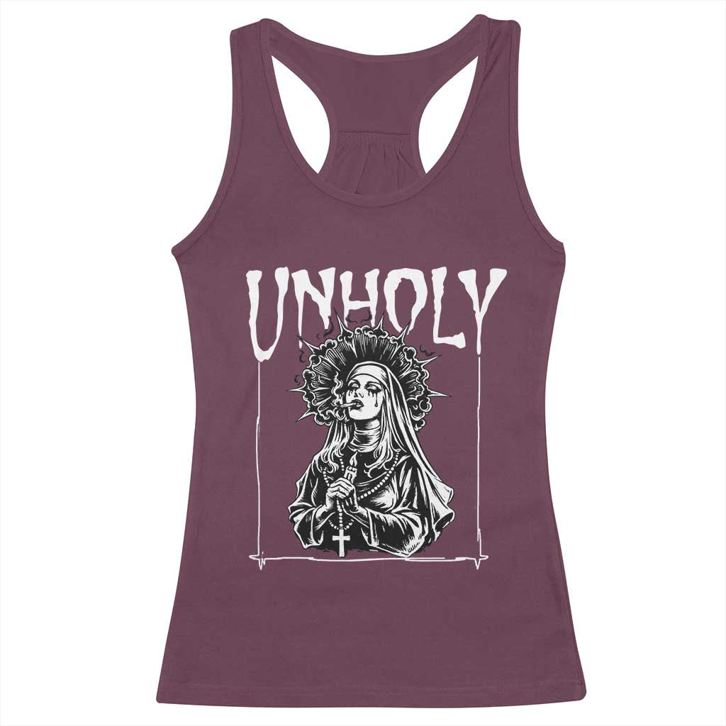Unholy Nun Racerback Tank Top Funny Horror Unholy Nun Satan Baphomet Gothic