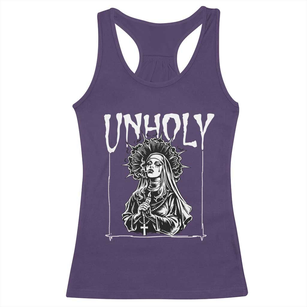 Unholy Nun Racerback Tank Top Funny Horror Unholy Nun Satan Baphomet Gothic