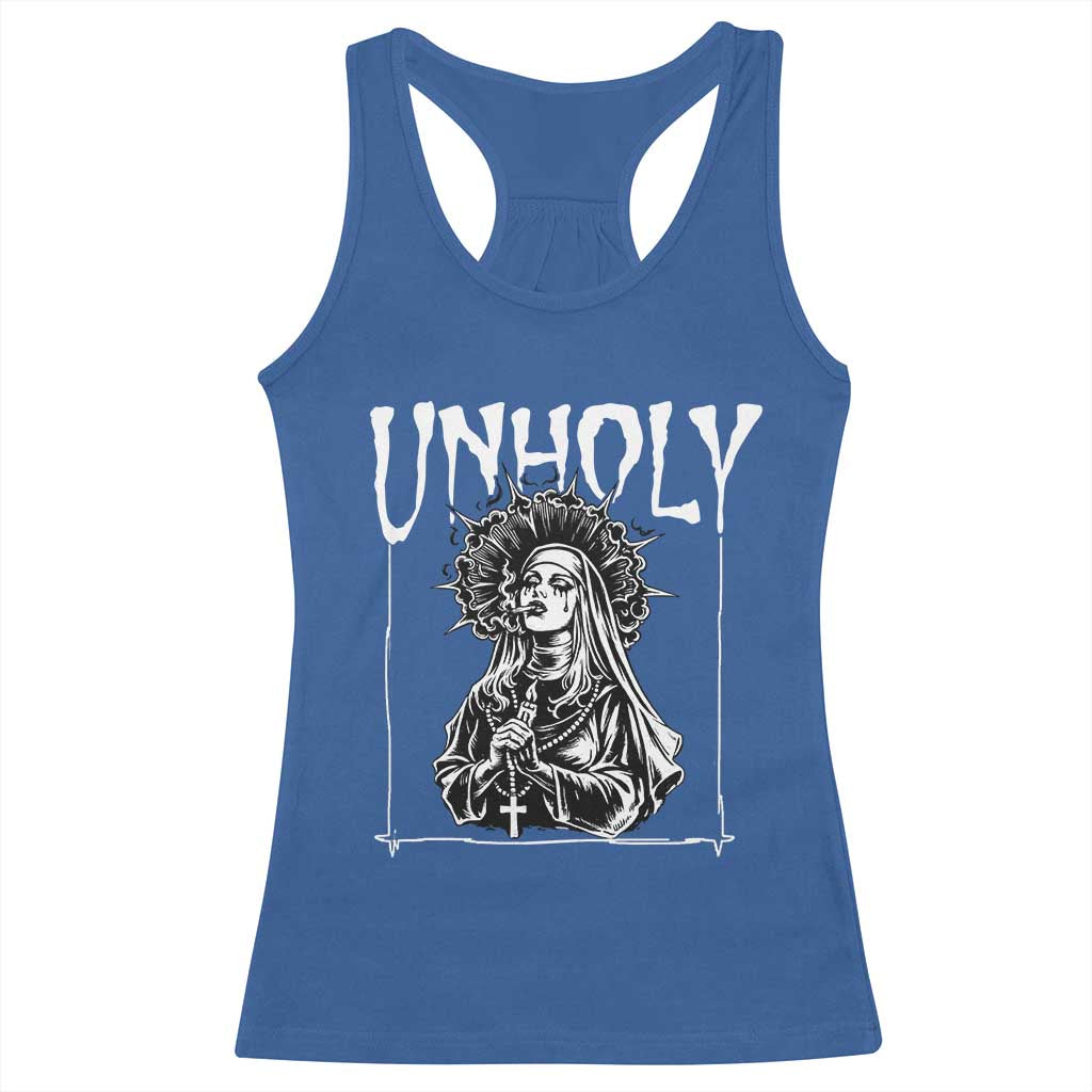 Unholy Nun Racerback Tank Top Funny Horror Unholy Nun Satan Baphomet Gothic