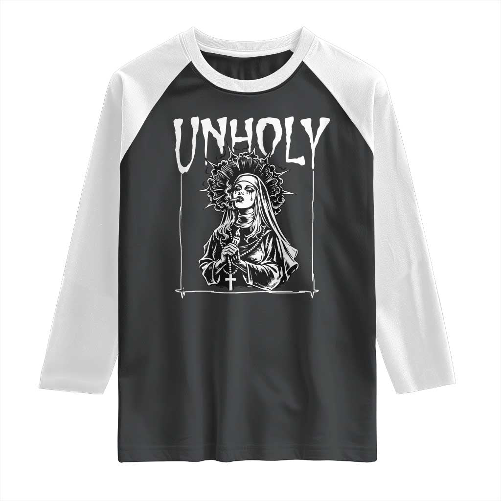 Unholy Nun Raglan Shirt Funny Horror Unholy Nun Satan Baphomet Gothic