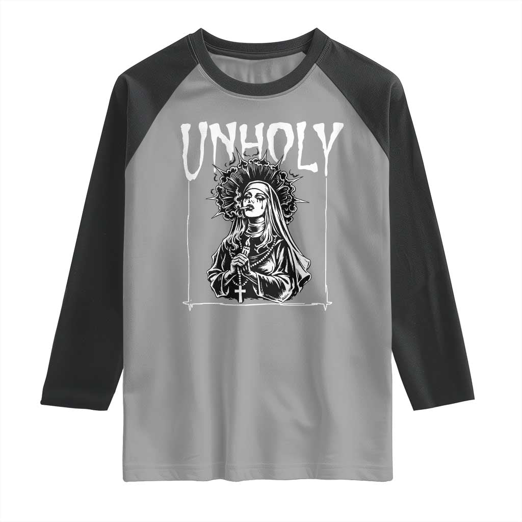 Unholy Nun Raglan Shirt Funny Horror Unholy Nun Satan Baphomet Gothic