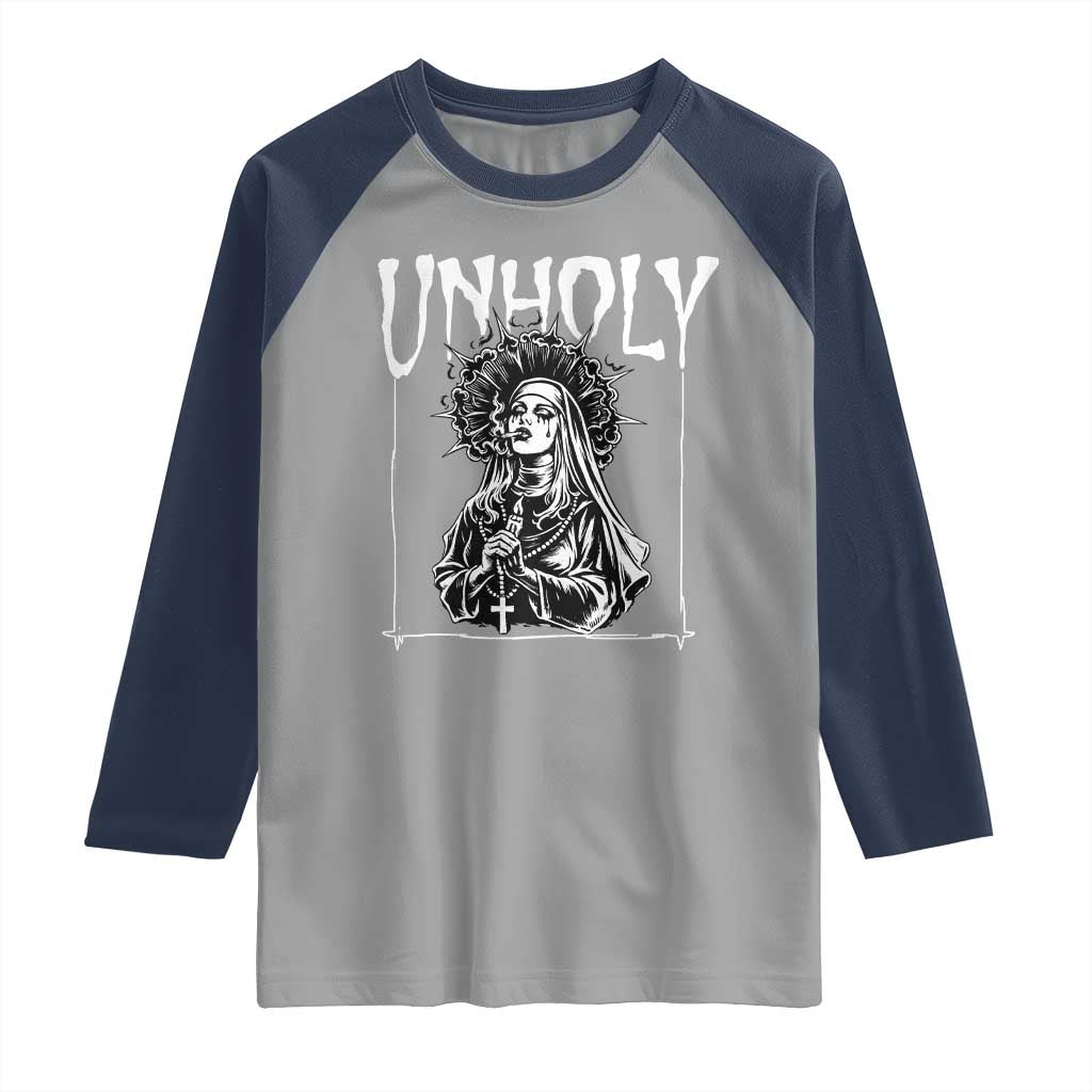 Unholy Nun Raglan Shirt Funny Horror Unholy Nun Satan Baphomet Gothic