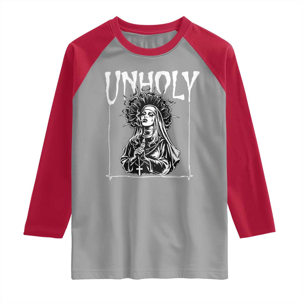 Unholy Nun Raglan Shirt Funny Horror Unholy Nun Satan Baphomet Gothic