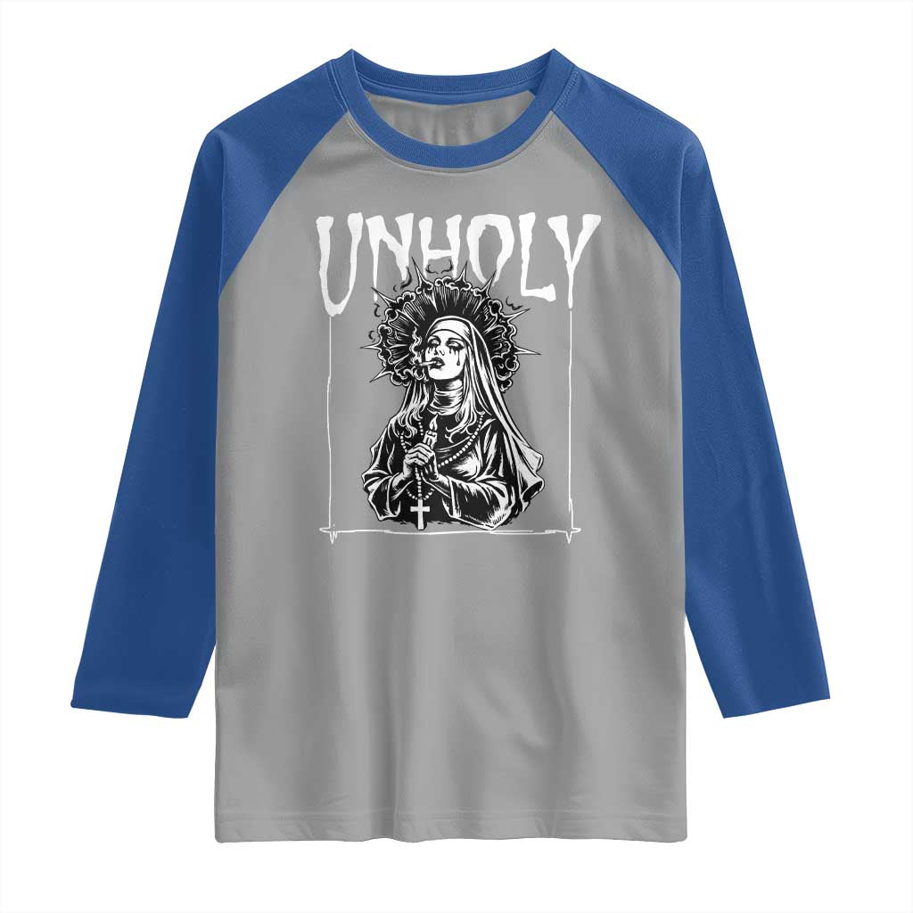 Unholy Nun Raglan Shirt Funny Horror Unholy Nun Satan Baphomet Gothic