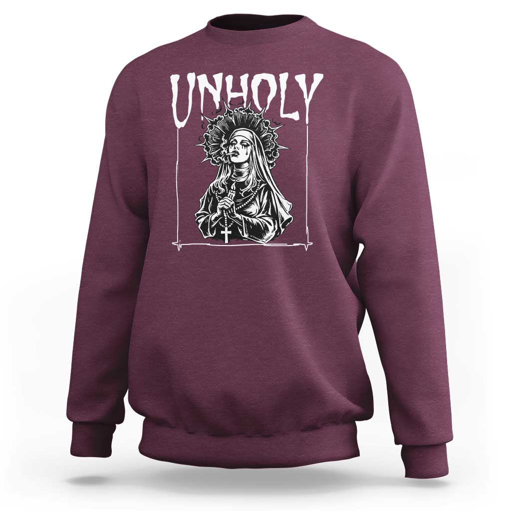 Unholy Nun Sweatshirt Funny Horror Unholy Nun Satan Baphomet Gothic