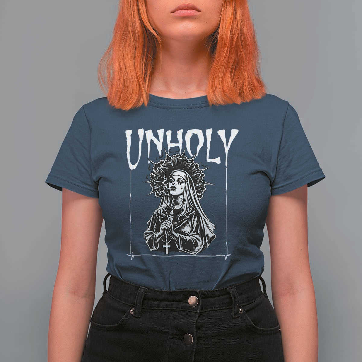 Unholy Nun T Shirt For Women Funny Horror Unholy Nun Satan Baphomet Gothic
