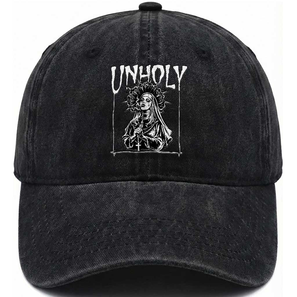 Unholy Nun Washed Cotton Baseball Cap Funny Horror Unholy Nun Satan Baphomet Gothic