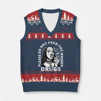 Funny Unholy Nun V-Neck Knit Sweater Vest Please Do Not Feed The Whores Drugs