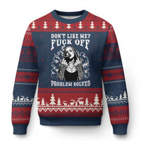 Funny Unholy Nun Ugly Christmas Sweater Don't Like Me Fuck Off Problem Solved