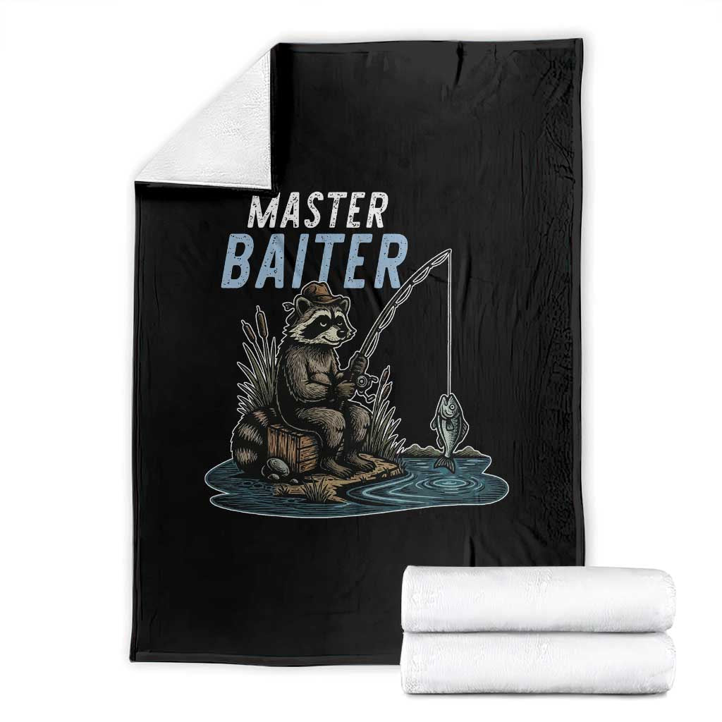 Funny Raccoon Fishing Throw Blanket Master Baiter Fisherman