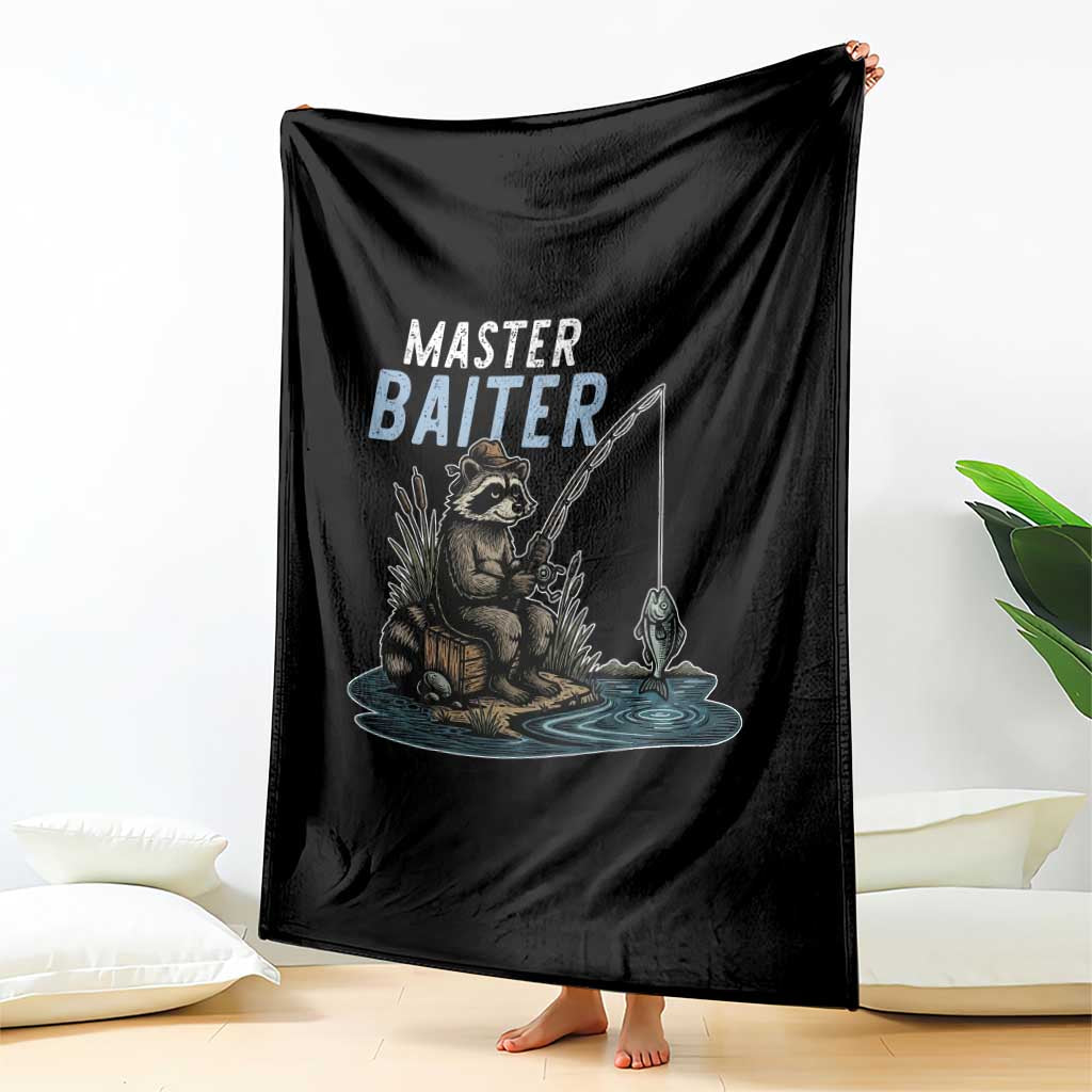 Funny Raccoon Fishing Throw Blanket Master Baiter Fisherman