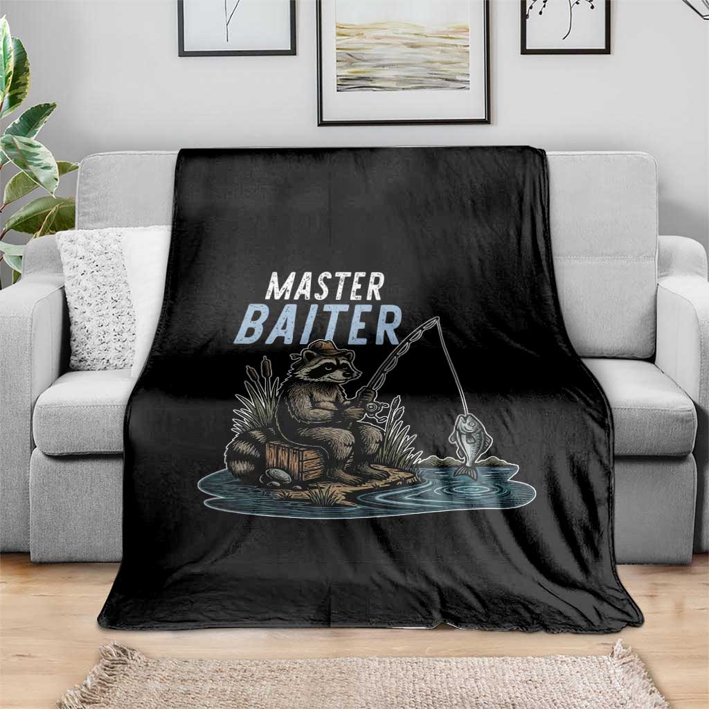 Funny Raccoon Fishing Throw Blanket Master Baiter Fisherman