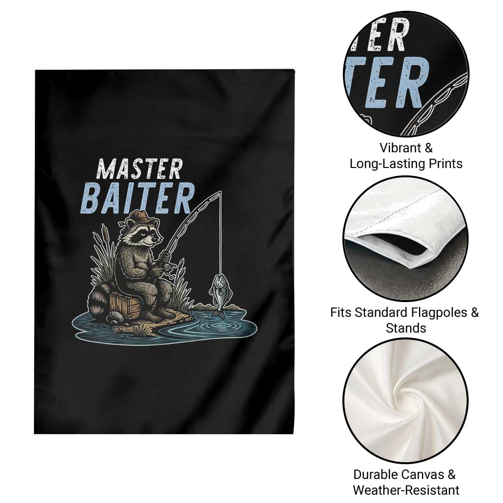 Funny Raccoon Fishing Garden Flag Master Baiter Fisherman