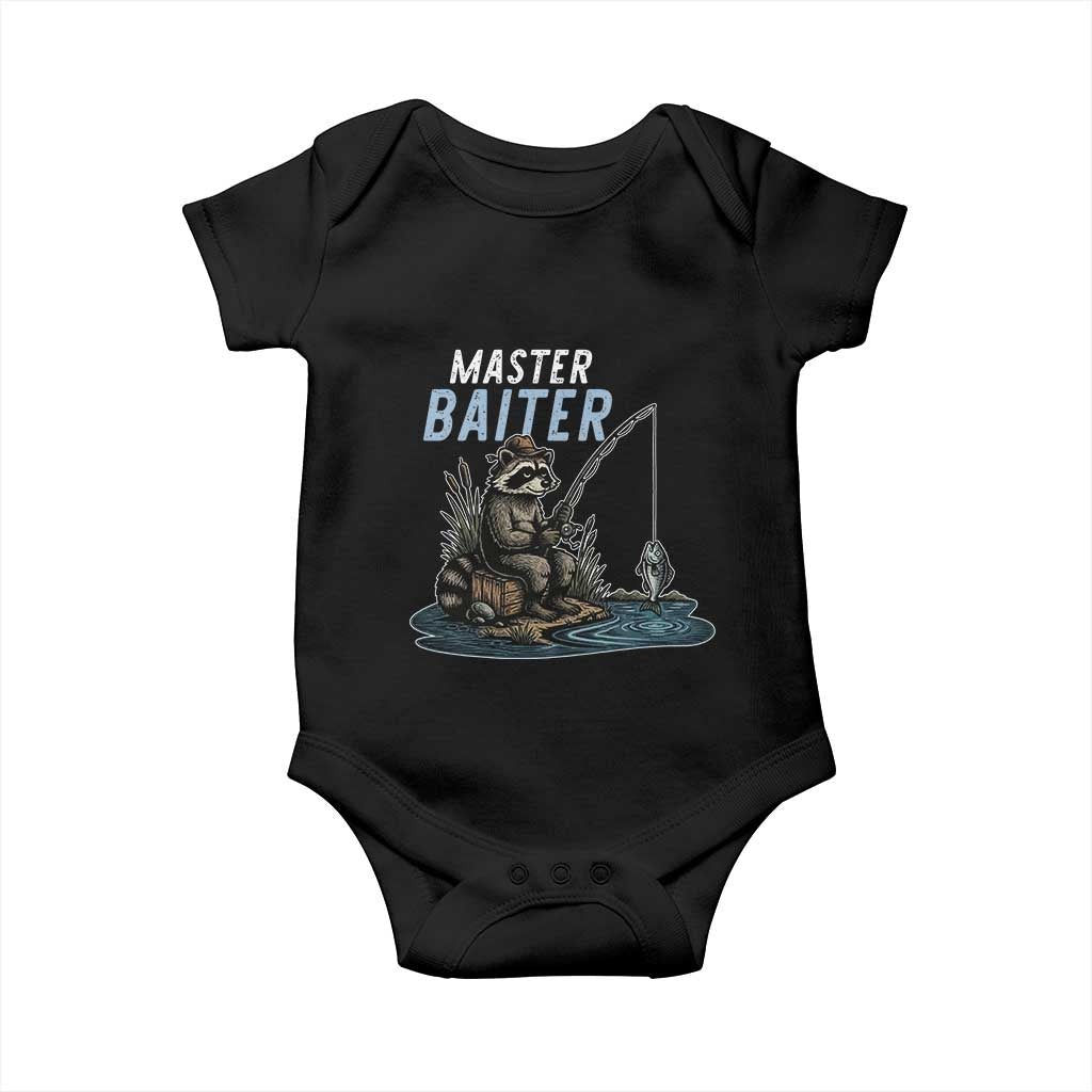 Funny Raccoon Fishing Baby Onesie Master Baiter Fisherman