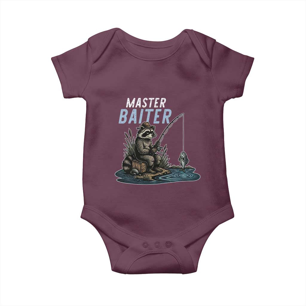 Funny Raccoon Fishing Baby Onesie Master Baiter Fisherman