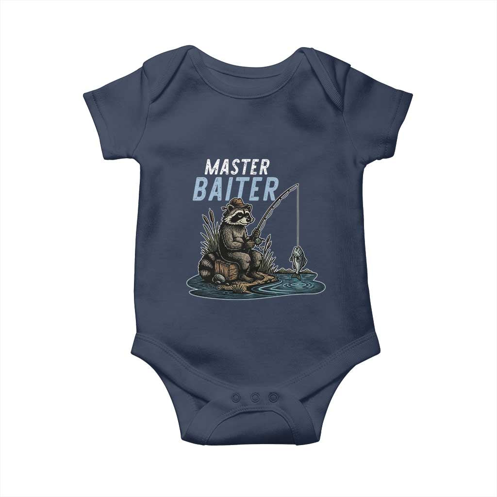 Funny Raccoon Fishing Baby Onesie Master Baiter Fisherman