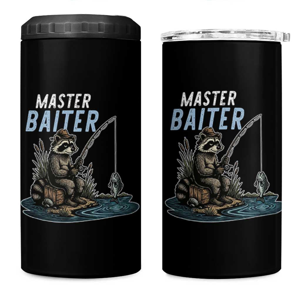 Funny Raccoon Fishing 4 in 1 Can Cooler Tumbler Master Baiter Fisherman